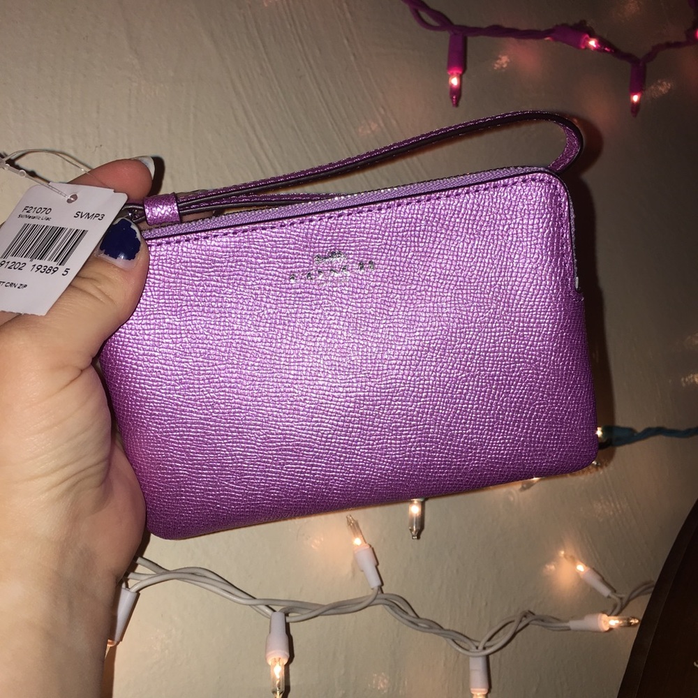 NWT Metallic Lilac Coach Wristlet